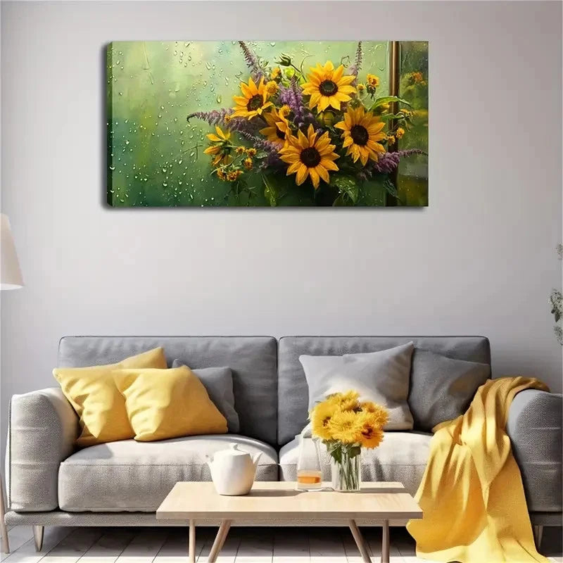 Realistic Sunflowers In Water Wall Art Canvas Office Home Room Framed 120x60cm