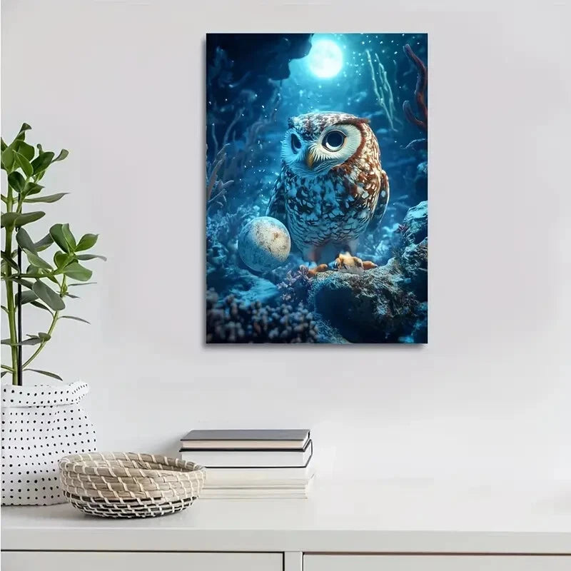Enchanting Owl Underwater Coral Reef Scene  40x60cm Metal Print Ready to Hang - Bella Home Decor