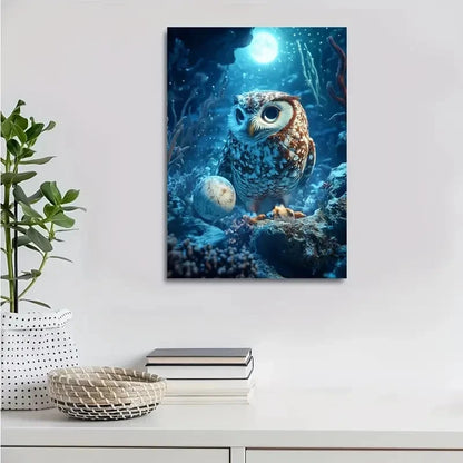 Enchanting Owl Underwater Coral Reef Scene  40x60cm Metal Print Ready to Hang - Bella Home Decor