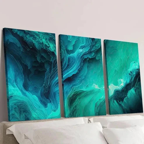 3pcs Blue Green Water Decorative Painting Wall Art Canvas Unframed - High Quality Print 100% Australian Made Wall Canvas - Bella Home Decor