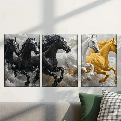 3pcs Four Horses Galloping Through Water Wall Art Set Canvas Framed 40x60cm - High Quality Print 100% Australian Made Wall Canvas Ready to Hang - Bella Home Decor