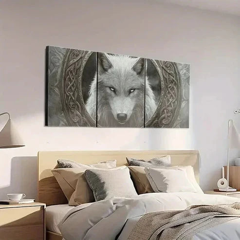 3pcs White Wolf Staring Straight  Wall Art Set Canvas Unframed - High Quality Print 100% Australian Made Wall Canvas