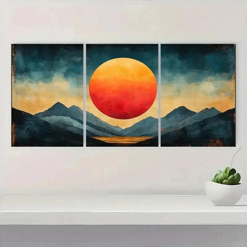 3pcs Geometric Sun Abstract Illustration Perfect Wall Art Set Canvas Framed 50x70cm - High Quality Print 100% Australian Made Wall Canvas Ready to Hang - Bella Home Decor