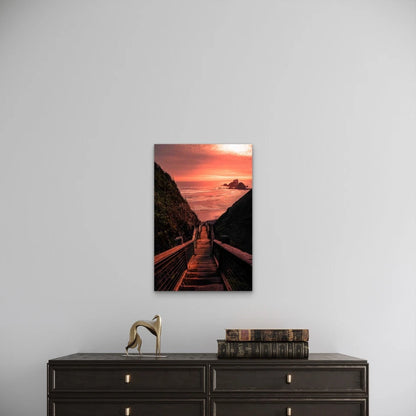 Wooden Bridge Beach During Sunset Metal Print Ready to Hang