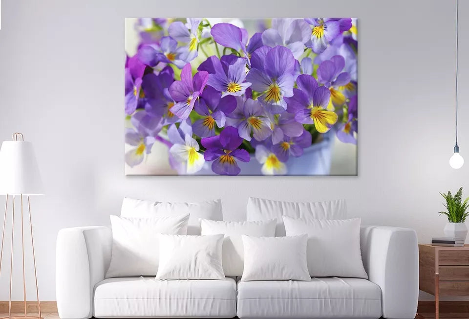 Blue, Purple Flowers Violets Wall Art Decor 100% Australian Made - Bella Home Decor