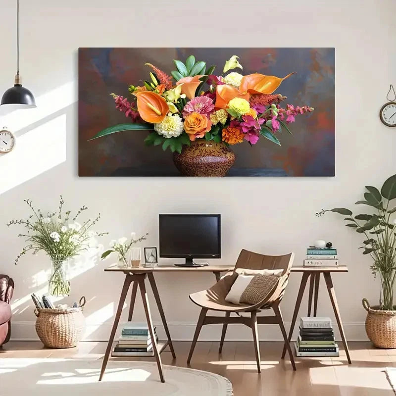 Modern Farmhouse Floral Bouquet Wall Art Canvas Office Home Room Framed 120x60cm - Bella Home Decor
