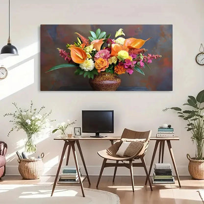 Modern Farmhouse Floral Bouquet Wall Art Canvas Office Home Room Framed 120x60cm - Bella Home Decor