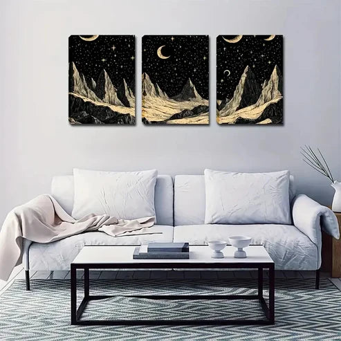 3pcs The Moon On The Sky Art Style Wall Art Canvas Unframed - High Quality Print 100% Australian Made Wall Canvas