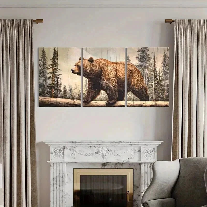 3pcs Forest Bear Landscape Wildlife Artwork Wall Art Set Canvas Framed 60x90cm - High Quality Print 100% Australian Made Wall Canvas Ready to Hang - Bella Home Decor