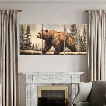 3pcs Forest Bear Landscape Wildlife Artwork Wall Art Set Canvas Framed 60x90cm - High Quality Print 100% Australian Made Wall Canvas Ready to Hang - Bella Home Decor