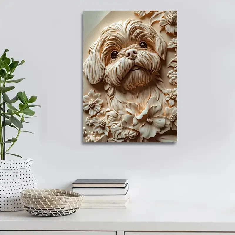 Shih Tzu Dog Surrounded by Heart Painting  40x60cm Metal Print Ready to Hang - Bella Home Decor