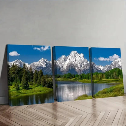 3pcs Triptych Mountain Landscape With Snow Wall Art Set Canvas Framed 40x60cm - High Quality Print 100% Australian Made Wall Canvas Ready to Hang