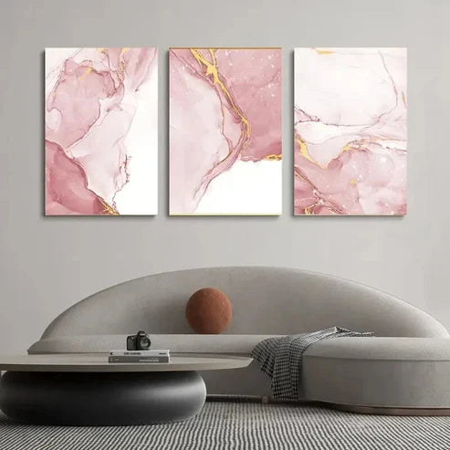 3pcs Modern Pink Silky Abstract Decor Wall Art Set Canvas Unframed - High Quality Print 100% Australian Made Wall Canvas