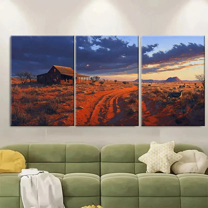 3pcs Classical Realist Outback Scene Australia Wall Art Set Canvas Framed 50x70cm - High Quality Print 100% Australian Made Wall Canvas Ready to Hang - Bella Home Decor
