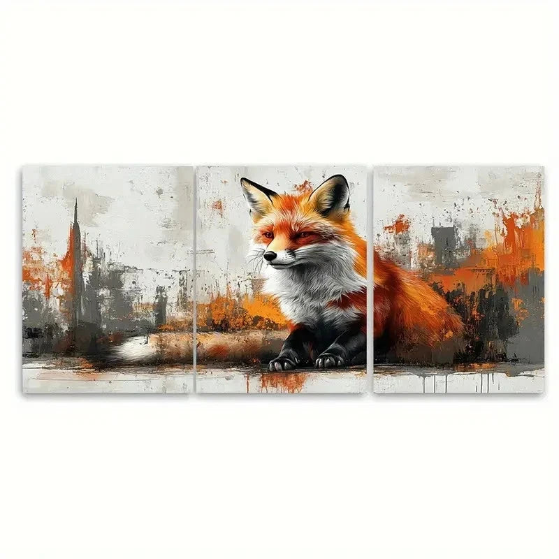 3pcs Paint Splatter Wild Fox  Wall Art Set Canvas Framed 50x70cm - High Quality Print 100% Australian Made Wall Canvas Ready to Hang - Bella Home Decor