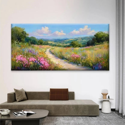 Floral Fields & Rolling Hills Wall Art Canvas Office Home Room Framed 120x60cm