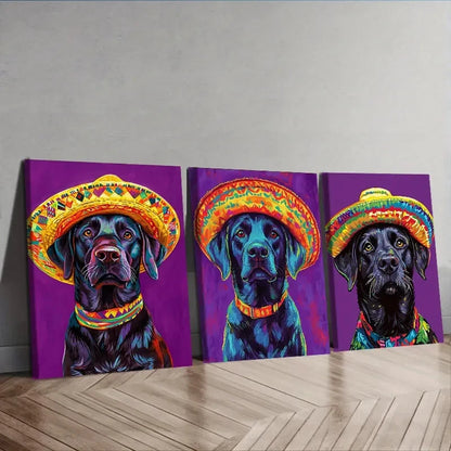 3pcs Style Labrador Dog Portrait Wall Art Set Canvas Framed 50x70cm - High Quality Print 100% Australian Made Wall Canvas Ready to Hang