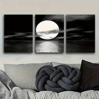 3pcs Moon Over Calm Waters Wall Art Canvas Unframed - High Quality Print 100% Australian Made Wall Canvas - Bella Home Decor