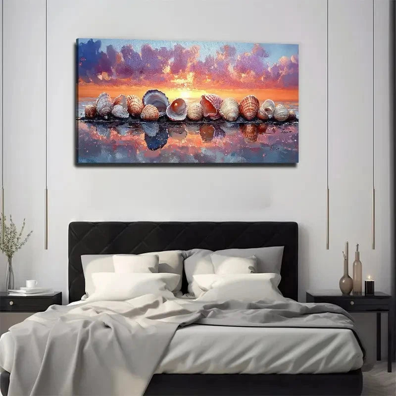 A Neat Row Of Seashells Wall Art Canvas Office Home Room Framed 120x60cm