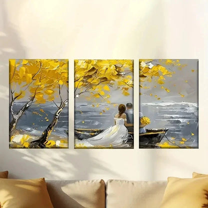 3pcs  Romantic Autumn Scene Couple Under Tree Wall Art Set Canvas Framed 40x60cm - High Quality Print 100% Australian Made Wall Canvas Ready to Hang - Bella Home Decor