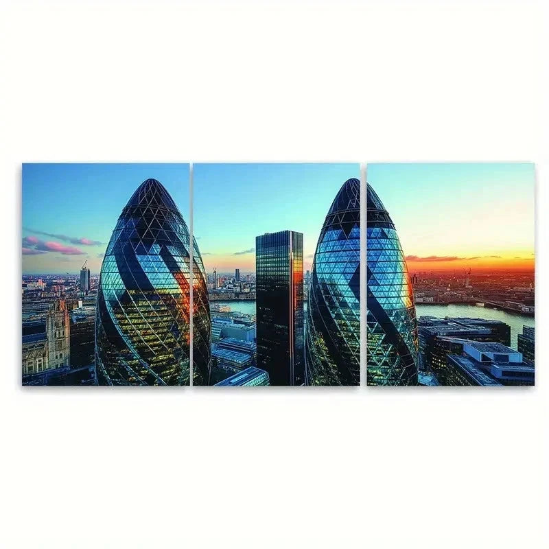 3pcs London Shard & Gherkin RU  Wall Art Set Canvas Framed 50x70cm - High Quality Print 100% Australian Made Wall Canvas Ready to Hang