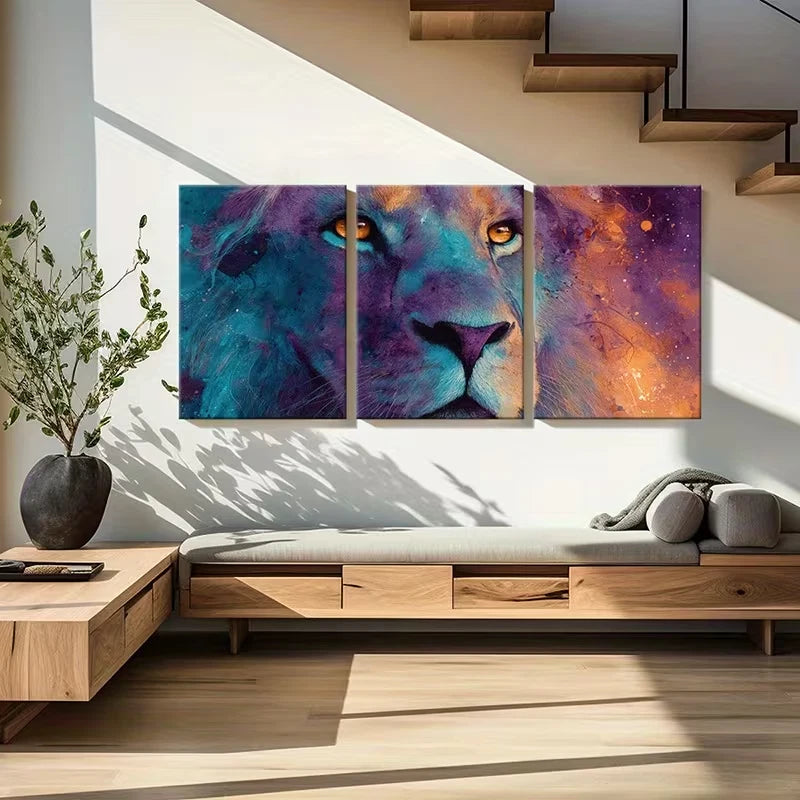 3pcs Abstract Lion Vibrant Colors Bold Design  Wall Art Set Canvas Framed 40x60cm - High Quality Print 100% Australian Made Wall Canvas Ready to Hang - Bella Home Decor