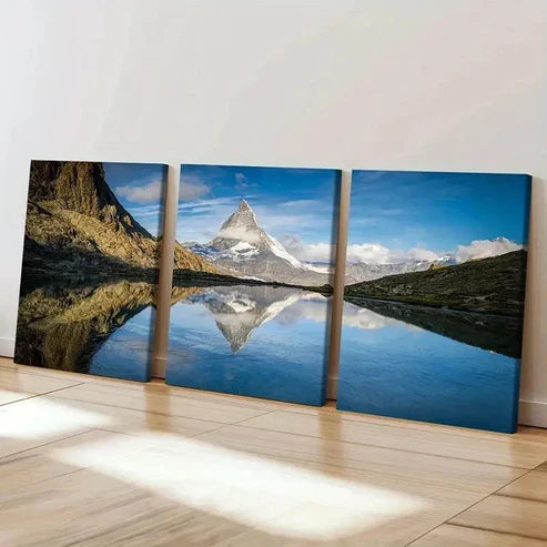 3pcs Lake Snowy Mountains Modern Landscape  Wall Art Set Canvas Unframed - High Quality Print 100% Australian Made Wall Canvas