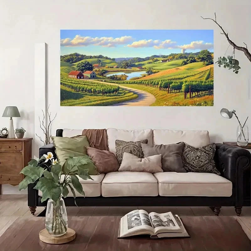Vineyards Countryside Road Wall Art Canvas Office Home Room Framed 120x60cm