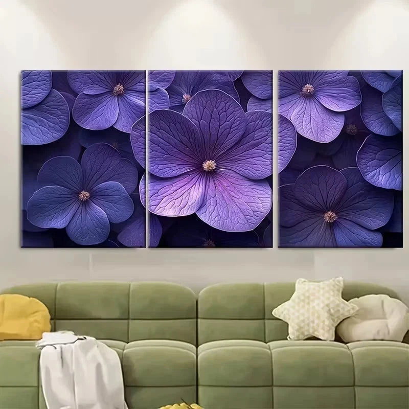 3pcs Elegant Violet Eustoma Macro Wall Art Set Canvas Framed 60x90cm – High Quality Print 100% Australian Made Wall Canvas Ready to Hang
