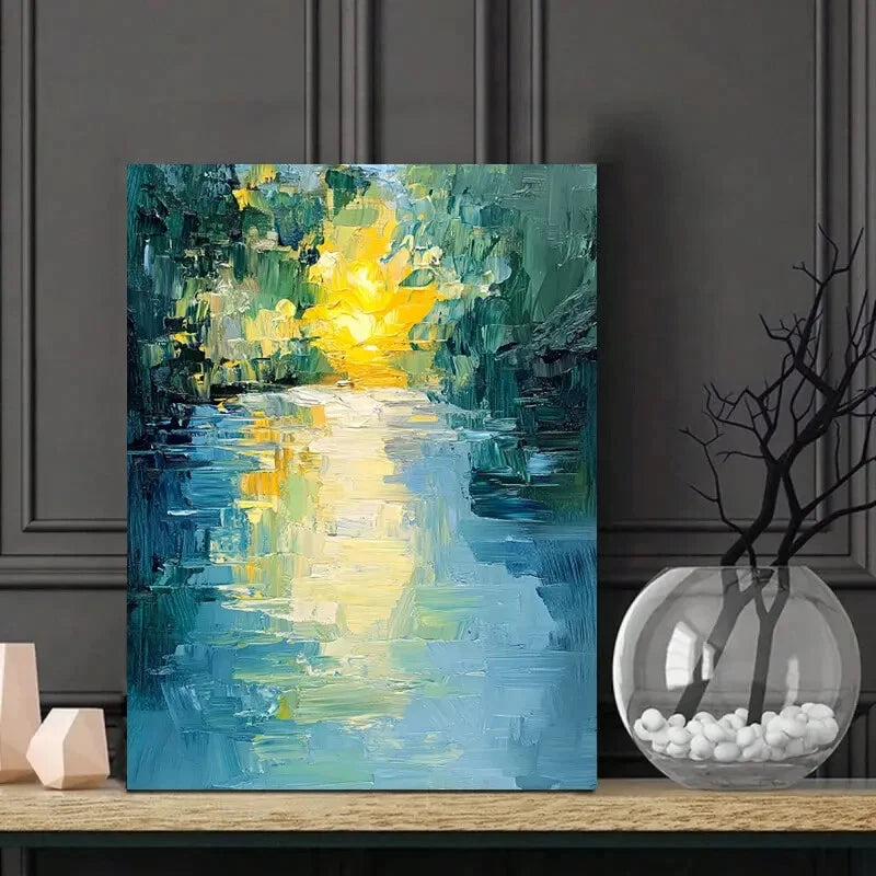 Water Reflections And Sunlight, Blue Shades 40x60cm Metal Print Ready to Hang - Bella Home Decor
