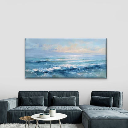 Ocean Waves  Navy Blue Wall Art Canvas Office Home Room Framed 120x60cm