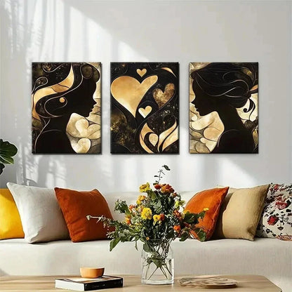 3pcs Luxury Golden Black Abstract Female Perfect Wall Art Set Canvas Framed 40x60cm - High Quality Print 100% Australian Made Wall Canvas Ready to Hang - Bella Home Decor