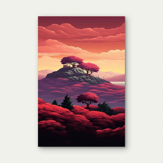 Three Trees Hill With Sunset 60x90cm Metal Print Ready to Hang