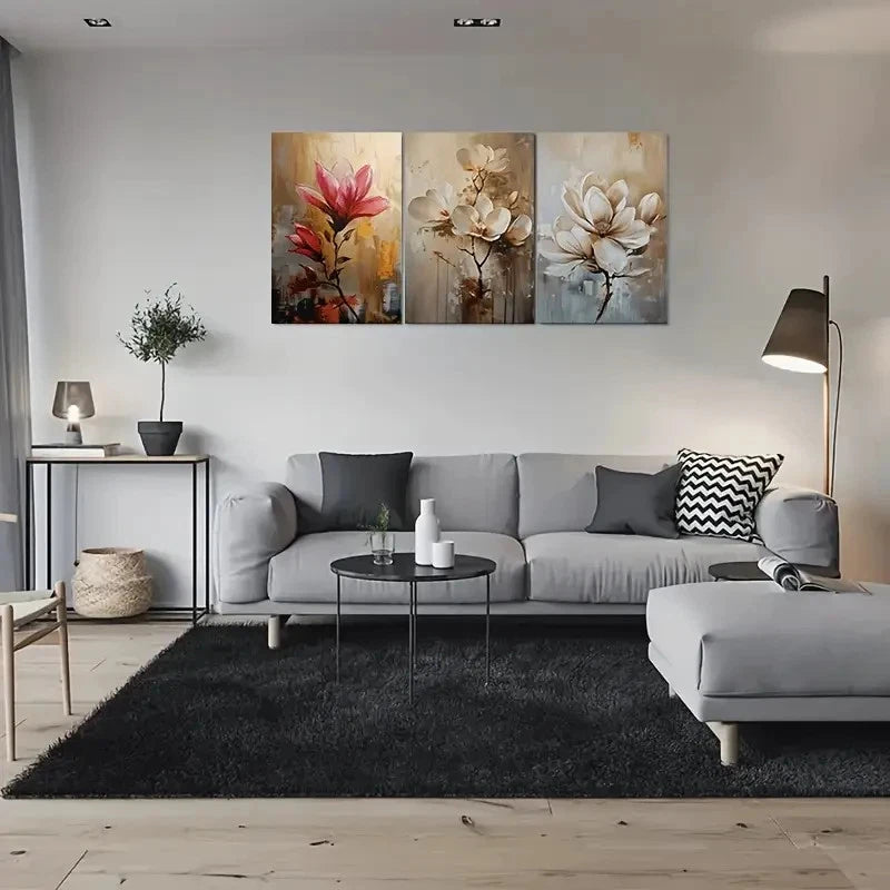 3pcs Abstract Flower Paintings Botanical Wall Art Set Canvas Framed 60x90cm - High Quality Print 100% Australian Made Wall Canvas Ready to Hang - Bella Home Decor