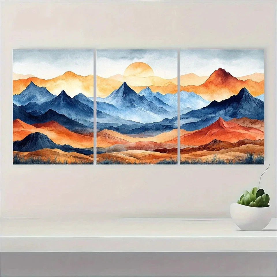 3pcs Stunning Desert Mountain Metal Print Ready to Hang Art - Bella Home Decor