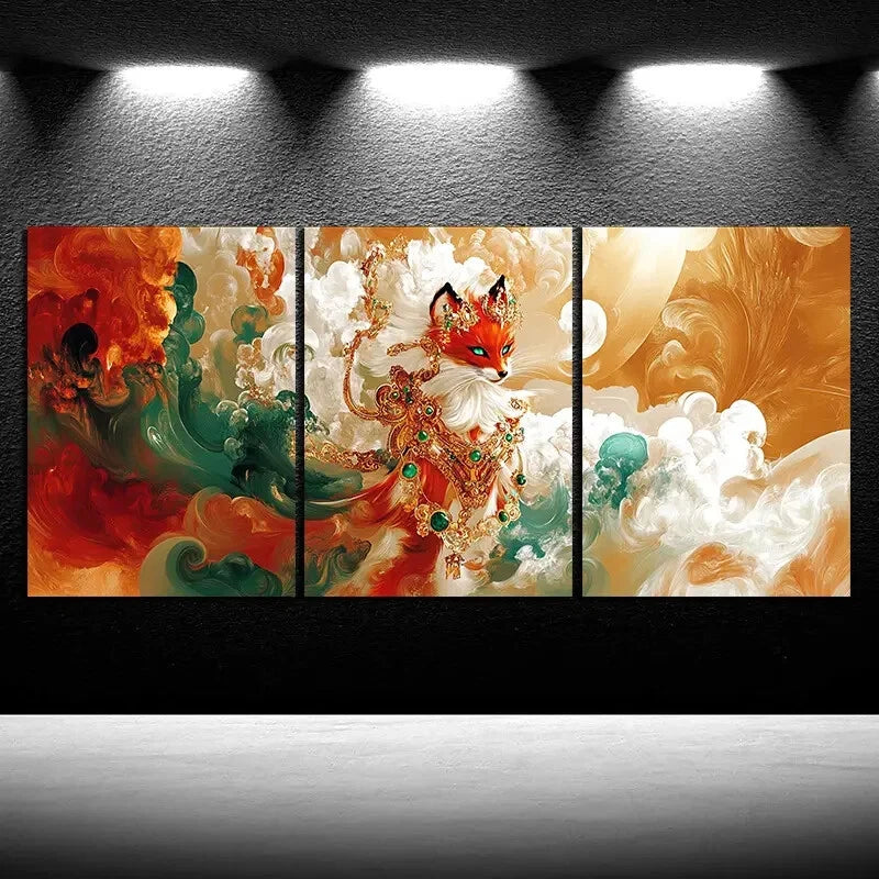3pcs Abstract Fox Design Colourful Metal Print Ready to Hang Art - Bella Home Decor