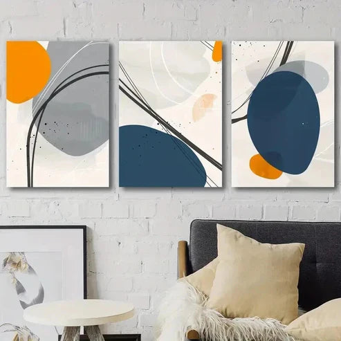 3pcs Abstract Line Art with Different Shapes Wall Art Canvas Unframed - High Quality Print 100% Australian Made Wall Canvas - Bella Home Decor