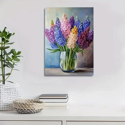 Beautiful Vibrant Hyacinths in Glass Vase Painting 40x60cm Metal Print Ready to Hang - Bella Home Decor