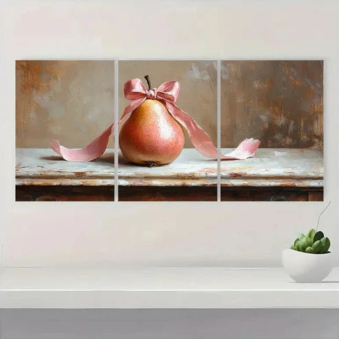 3pcs Pear Oil Print Coquette Pink Bow A Wall Art Set Canvas Unframed - High Quality Print 100% Australian Made Wall Canvas