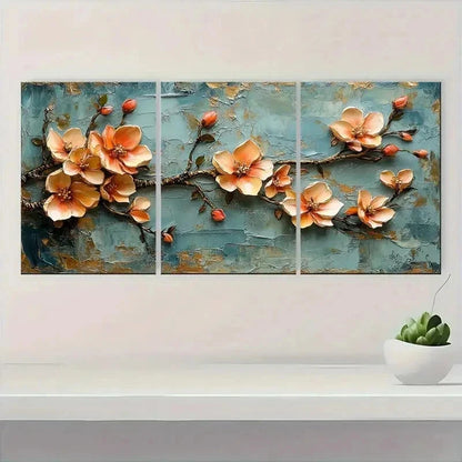 3pcs Golden Leaf Blossom Floral Golden Perfect Wall Art Set Canvas Framed 50x70cm - High Quality Print 100% Australian Made Wall Canvas Ready to Hang - Bella Home Decor