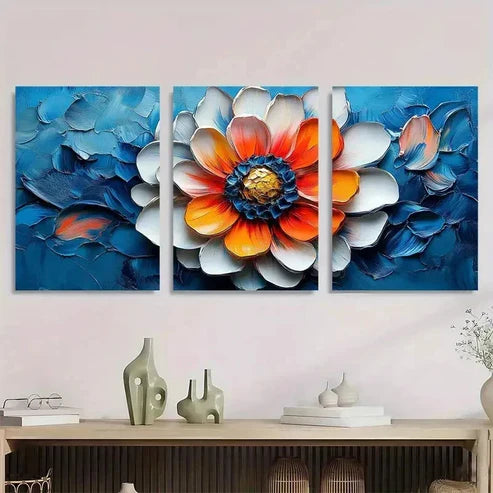 3pcs Dahlia Flowers Floral Impasto Wall Art Canvas Unframed - High Quality Print 100% Australian Made Wall Canvas