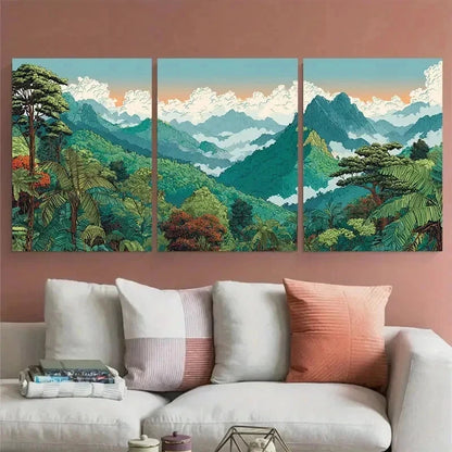 3pcs Khao Thailand Illustrated Jungle Perfect Wall Art Set Canvas Framed 60x90cm - High Quality Print 100% Australian Made Wall Canvas Ready to Hang