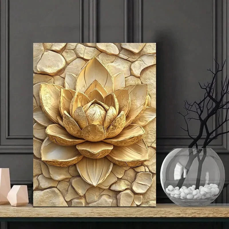Golden Lotus Flower Background with Stone 40x60cm Metal Print Ready to Hang