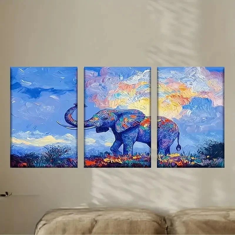 3pcs Elephant Abstract Art Wall Art Set Canvas Framed 50x70cm - High Quality Print 100% Australian Made Wall Canvas Ready to Hang - Bella Home Decor
