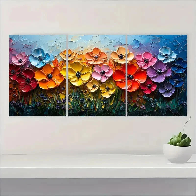 3pcs Colorful Abstract Floral Painting Metal Print Ready to Hang Art - Bella Home Decor