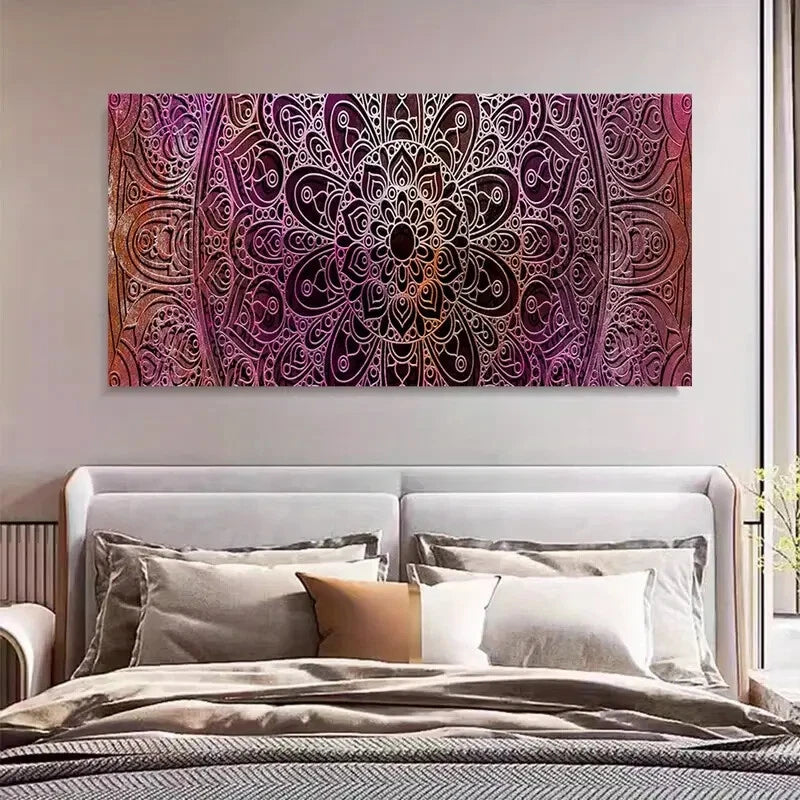 Chic Purple Mandala Flower Wall Art Canvas Office Home Room Framed 120x60cm - Bella Home Decor