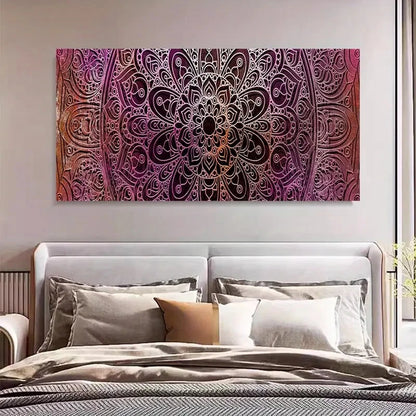 Chic Purple Mandala Flower Wall Art Canvas Office Home Room Framed 120x60cm - Bella Home Decor
