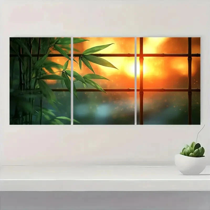 3pcs Bamboo Art  Elegant Botanical Nature HJ  Wall Art Set Canvas Framed 60x90cm - High Quality Print 100% Australian Made Wall Canvas Ready to Hang - Bella Home Decor