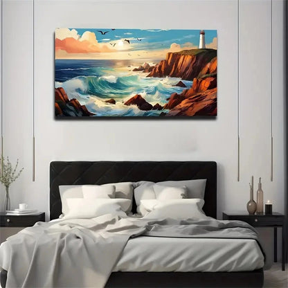 Coastline Serenity Rocky Wall Art Canvas Office Home Room Framed 120x60cm