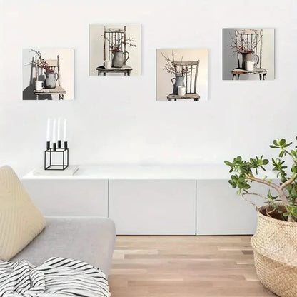 4pcs Flower Theme Elegant Modern Art Canvas Framed